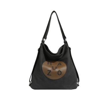 Imagem de CORIOS Bolsa de ombro feminina de lona, mochila casual, bolsa tiracolo grande, multifuncional, bolsa com alça superior, Preto, Large