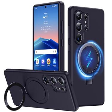 Imagem de JUNAUTTB Capa para Samsung Galaxy S25 Ultra, capa de telefone fina de silicone líquido macio, compatível com magnético, com suporte de anel, capa de telefone unissex à prova de choque slim fit durável