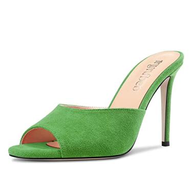 Imagem de TNYNFBEB Sandália feminina stiletto salto alto peep bico aberto slingback sem cadarço casamento escritório bonito básico clássico 3,9 polegadas salto, Verde A, 40