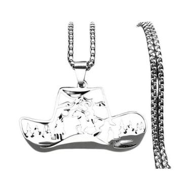 Imagem de Colar De Aço Inoxidável Prateado Com Pingente De Chapéu De Cowboy Ocid