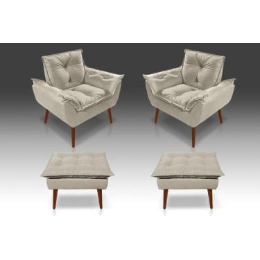 Imagem de Kit 02 Poltrona Opala + 02 Puff Opala Suede Bege - CASA DA POLTRONA 