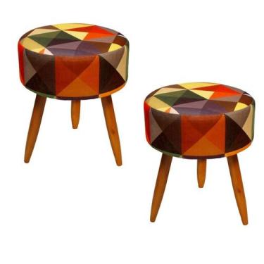 Imagem de Kit 02 Puff Redondo Suede Triangulo Colorido  -MODENA DECOR - CASA DA 