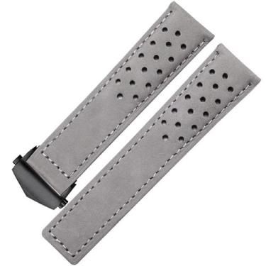 Imagem de AEHON Pulseira de couro genuíno para TAG Heuer Pulseira de relógio com fivela dobrável 20mm 22mm pulseira de couro de vaca cinza preto marrom (cor: cinza preto, tamanho: 22mm)
