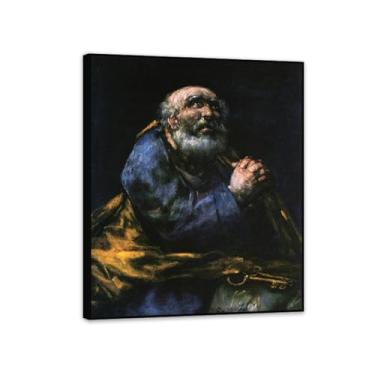 Imagem de Arte de parede Francisco Goya, o arrependido São Pedro, impressão em tela famosa reprodução de pinturas a óleo abstratas imagem emoldurada para decoração de casa 70 x 60 cm (28 x 24 polegadas) moldura