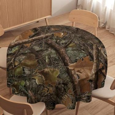 Imagem de Toalha de mesa de camuflagem florestal, ramos de coníferas da floresta natural, tema de cabana de caça, toalha de mesa para fazenda, casa, cozinha, jantar, festa, pátio, interior, exterior, redonda