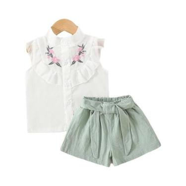 Imagem de Conjunto De Verão Para Menina Com Roupas Bordadas Em Flores Para Idade