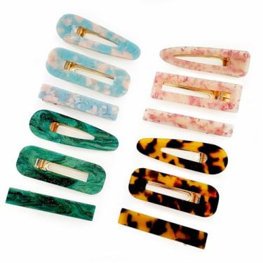 Imagem de Parcce Conjunto de 12 peças de presilhas de cabelo de mármore de resina acrílica, presilhas de cabelo decorativas com pérolas decorativas, acessórios de cabelo para mulheres e meninas