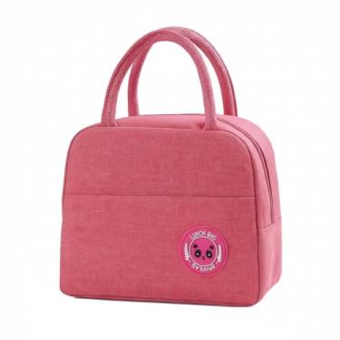 Imagem de Bolsa Térmica Rosa para Almoço Lancheira Isolada com Alça Resistente e Zíper Bolso Frontal Revestimento Térmico 22x19x11cm