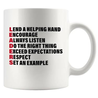 Imagem de Leaders Acrônimo Líder Presentes Para Mulheres Homens Boss Coach Manager Apreciação Presentes Inspirador Motivacional Caneca Cerâmica 325 ml Branco