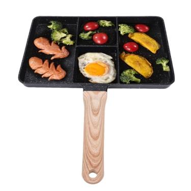 Imagem de POCREATION Panela de Grelha Dividida, Liga de Alumínio, 4 Seções, Antiaderente, Fogão de café da manhã, Ovo Com Cabo de Madeira, para Cozinhar Em Casa, Fritar