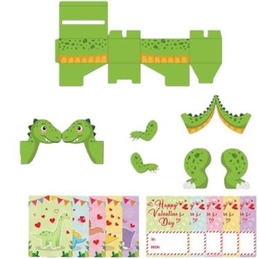 Imagem de Lemicin Caixa de cartão de Dia dos Namorados de dinossauro para crianças, faça você mesmo, kit de artesanato com 35 cartões de dia dos namorados, caixa de correio para meninas, meninos, sala de aula