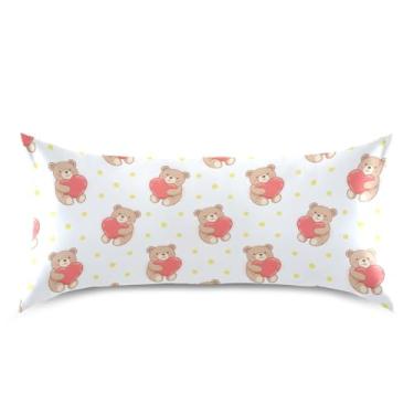 Imagem de Wassud Ursos corações vermelhos dia dos namorados fronha de cetim para cabelo e pele fronhas de seda lisa king size fronhas respiráveis com fecho de envelope