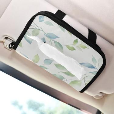 Imagem de SEHANY Porta-lenços de papel de carro com folhas verdes, caixa de lenços para carro, viseira solar, porta-guardanapos, dispensador de máscara de carro retangular, caixa de lenços de papel de veículo