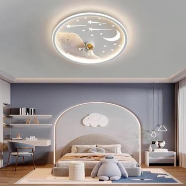 Imagem de Luminária de teto criativa de desenho animado em LED, luminária moderna dimerizável em formato de astronauta, preta, com controle remoto, adequada para quarto, escritório ou sala de estudos,