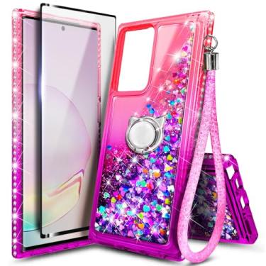 Imagem de Capa NGB projetada para Samsung Galaxy Note 20 Ultra, rosa/roxo | Capa fofa com glitter líquido brilhante para mulheres e crianças | com protetor de tela, suporte de anel e cordão de pulso