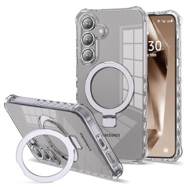 Imagem de JQRZAOAK Compatível com capa transparente para Samsung Galaxy S24 e Samsung Galaxy S25 de 6,2 polegadas com suporte de anel magnético [compatível com Mag-Safe] Capa de celular com moldura ondulada