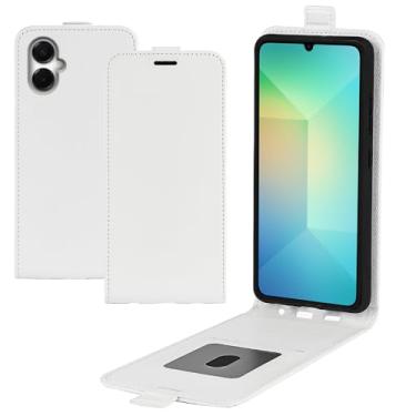Imagem de XZDWH Capa de telefone para Samsung Galaxy A06 5G, capa flip vertical fina de couro PU capa protetora com fecho magnético com slot para cartão para Samsung Galaxy A06 5G (branca)