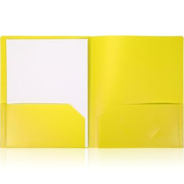 Imagem de wlilupah 1 pasta de plástico resistente, 2 pastas de arquivo de bolso, tamanho carta para casa, escritório, escola, comunicação, apresentação, relatório, protetor de folha (amarelo)