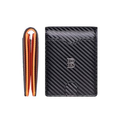 Imagem de Royal Bagger Carteira Slim De Fibra De Carbono Masculina E Couro De Vaca Genuíno - Suporte Para Cartão Minimalista Com Bloqueio RFID, Carteira De Viagem De Bolso Frontal Leve 5240 (Preto)