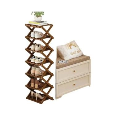 Imagem de Prateleira De Sapatos Telescópica De Bambu Para Porta, Multi Camadas, 