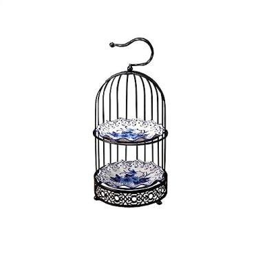 Imagem de Suporte de bolo suporte de bolo personalizado em forma de gaiola de pássaro, decoração de casa, bandeja de sobremesa, bandeja de cerâmica para lanches de frutas, suporte de cupcake (camada dupla)
