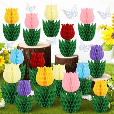 Imagem de Renbuzhu 15 peças de decoração de colmeia de tulipas de primavera para mesa e pendurar para decoração de festa de bebê em flor, jardim em casa