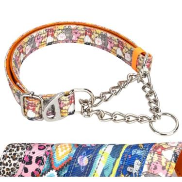 Imagem de Coleira para cães Martingale sem puxar com corrente - Coleira de treinamento ajustável antipuxão, controle de gargantilha segura, limitada, para treinamento de caminhada (estampa de pata de cachorro