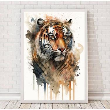 Imagem de Quadro Tigre Aquarela 33x24cm - Moldura Preta