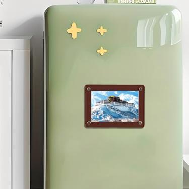 Imagem de 1 porta-retrato com ímã de geladeira transparente dupla face, 6 x 9 cm, tela de mesa sem moldura, adesivo de geladeira para presente em casa, escritório, escola, armário, marrom - 01
