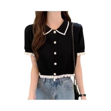 Imagem de Camisa Feminina Coreana De Malha Com Manga Curta, Blusa Chique De Verã