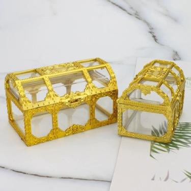 Imagem de Kit 12 Mini Baú Dourado De Acrílico Enfeite Para Festa Lembrancinha De