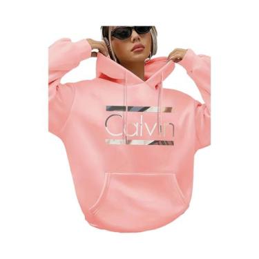 Imagem de Moletom Vintage Feminino Com Estampa De Letras Calvin, Manga Longa, Bo