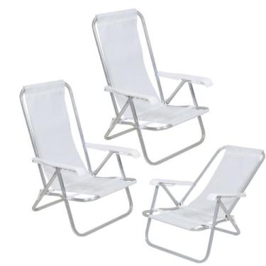 Imagem de Kit 3 Cadeiras de Praia Reclinável 4 Posições Alumínio Lazy Sannet Bra