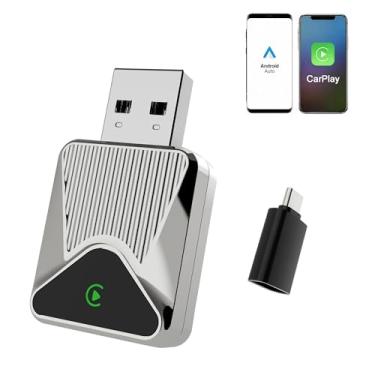 Imagem de Adaptador CarPlay e Android Auto Sem Fio 2 em 1, USB/Type-C Plug & Play, Compatível com iOS (iPhone) e Android, Converte CarPlay com Fio em Wireless, Mini Dongle Automotivo (Branco, 4182S)