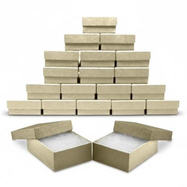 Imagem de Novel Box Pacote com 20 caixas de presente de joias Kraft 7,6 x 5,7 x 2,5 cm com enchimento de algodão | Caixa de joias de papelão | Caixas de presente com tampas feitas nos EUA | Caixas para