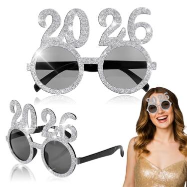 Imagem de Óculos de número dourado brilhante 2026, adereços de decoração de fantasia de festa de formatura de plástico, Prata, One Size Fits Most