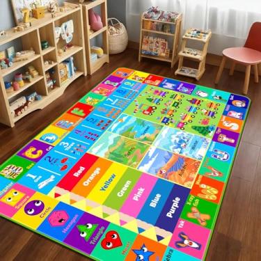Imagem de Tapete infantil para sala de jogos, tapete educativo macio e antiderrapante com ABC, animais, números, tapete de brinquedo para crianças, pré-escolar, tapete para sala de aula, tapete de brinquedo