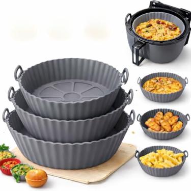 Imagem de Formas de Silicone Reutilizáveis para Air Fryer e Forno Kit com 6 Unidades, Silicone Reciclável Antiaderente, Resistente a Alta Temperatura, Fácil de Lavar e Guardar (Cinza)