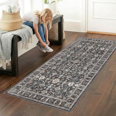 Imagem de TOPRUUG Tapete de entrada 5 x 10 cm: corredores laváveis para cozinha - Tapete de porta ultrafino antiderrapante Entrada interna - Tapete pequeno resistente a manchas para banheiro (cinza preto escuro