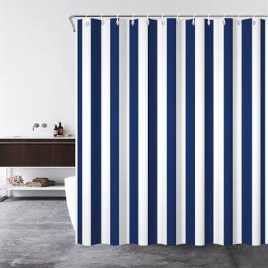 Imagem de DORCEV Conjuntos de cortinas de chuveiro listradas azul marinho para decoração de listras verticais azuis e brancas, cortina de banheiro moderna moderna e minimalista para decoração de banheira