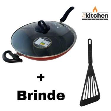 Imagem de Panela Frigideira Tampa Wok Antiaderente Teflon n30 + Brinde Cor:Preto