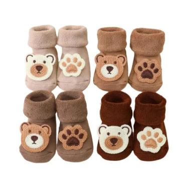 Imagem de Meias De Urso Para Bebê, 4 Pares, Macias, Antiderrapantes, Com Aplique