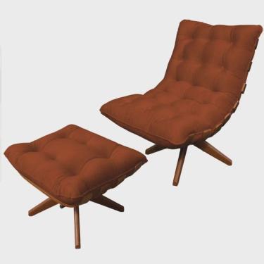 Imagem de Kit Poltrona Com Puff Costela Base Em Madeira Giratória