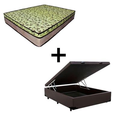 Imagem de Cama Baú Casal 138 Tecido Sintético Marrom Com Colchão De Espuma Tokio D33 Bege - 25x138x188cm