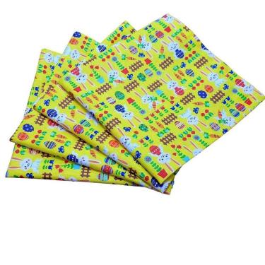 Imagem de Kit 4 Guardanapos De Tecido Algodão Coelho Da Páscoa Alegria Amarelo 39cmx39cm amarelo