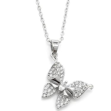 Imagem de Colar Feminino Pingente Borboleta Zênite Cravejada Aço Inox