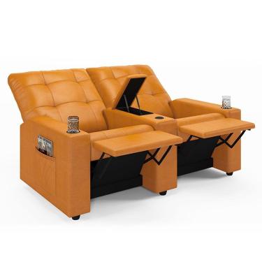 Imagem de Poltrona Do Papai Reclinável Sala De Cinema 2 Lugares Manual Baú Usb Pu Whisky