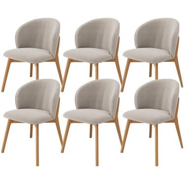 Imagem de Kit 06 Cadeiras De Jantar E Estar Living Estofada Mia L02 Bouclê Creme - Lyam Decor