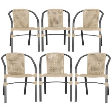 Imagem de 06 Cadeiras Floripa Alumínio Pintura Preta Trama Original Rami