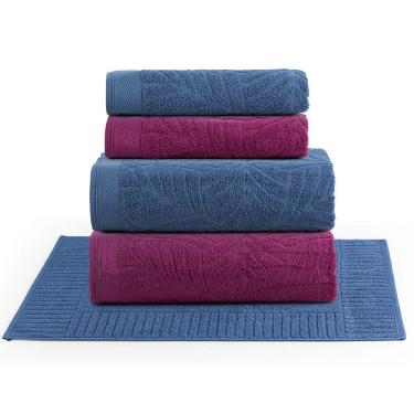 Imagem de Jogo de Banho Toalhas Numa 100% Algodão Fio Penteado Macio 05 Peças Natureza - Pitaya Azul Maré